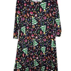 Dressworks Womens Knit Holiday Dress Black Soft Stretch Christmas Print S New